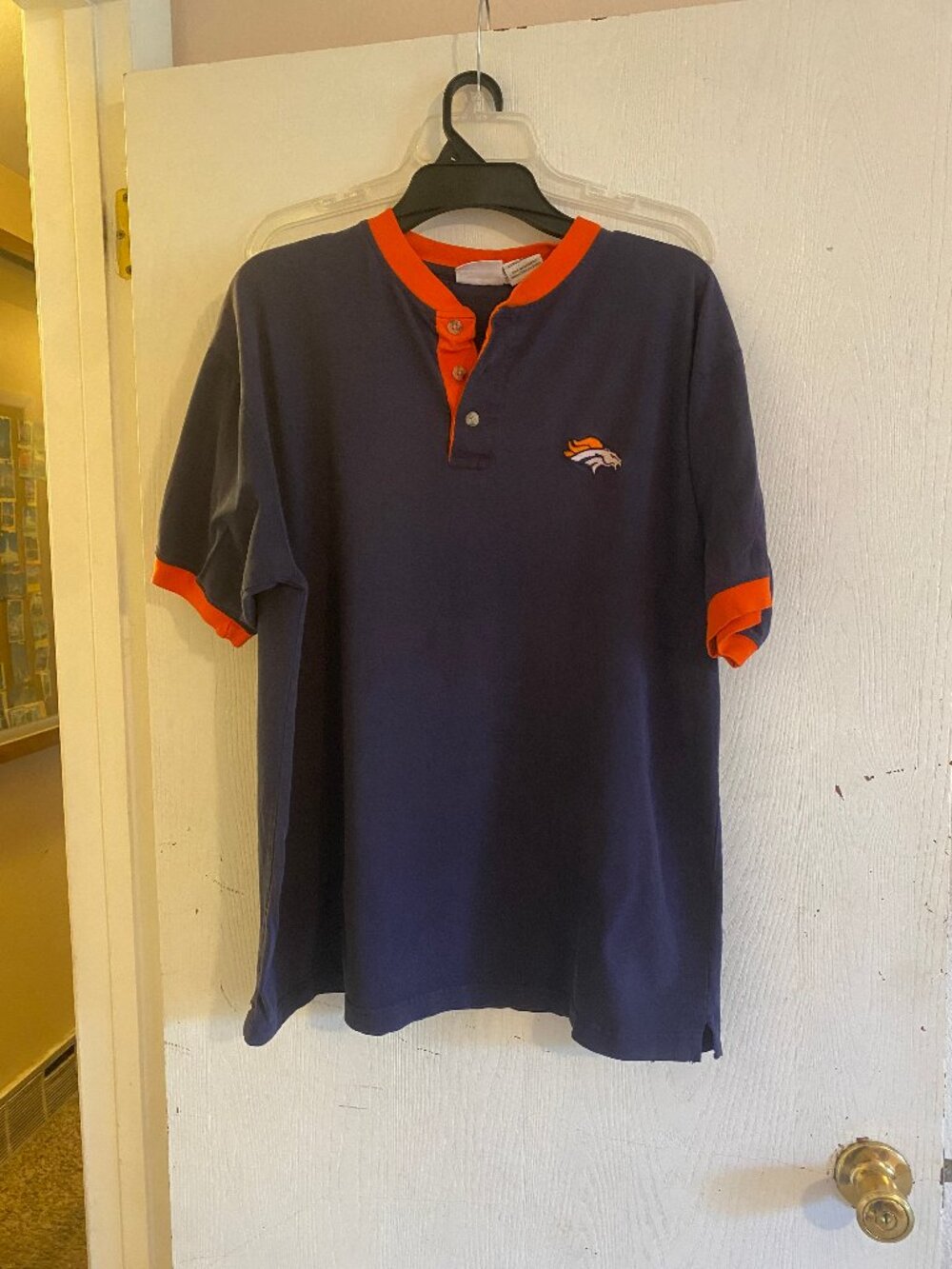 The Edge Henley Mens L Navy Blue Denver Broncos NFL Cotton 1999 Vintage Shirt